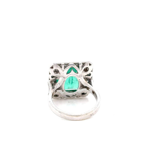 Bague 49 Bague années 1960 en or blanc 18k, émeraude et diamants 58 Facettes Bague-0031