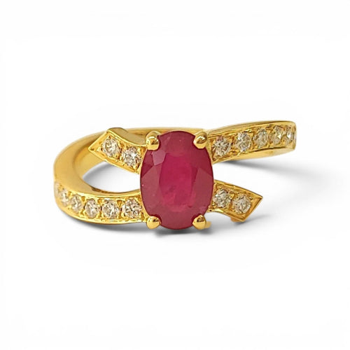 Bague 54 Bague nœud en or jaune, rubis et diamants 58 Facettes Ruban-FA.57