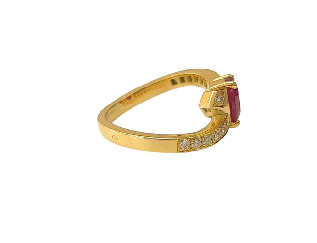 Bague 54 Bague nœud en or jaune, rubis et diamants 58 Facettes Ruban-FA.57
