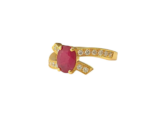 Bague 54 Bague nœud en or jaune, rubis et diamants 58 Facettes Ruban-FA.57