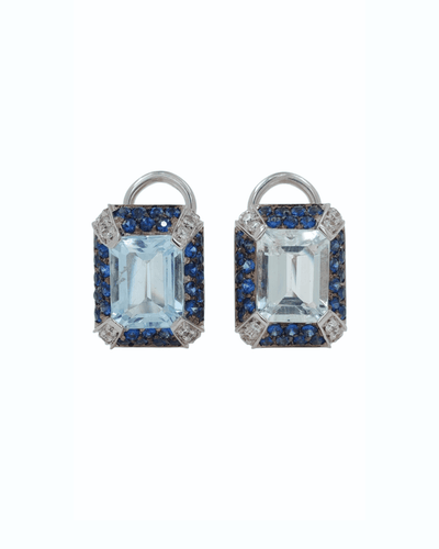 Boucles d'oreilles Boucles d'oreilles en or blanc avec aigue-marine, saphirs et diamants 58 Facettes ACQ420