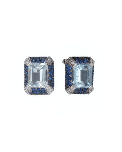Boucles d'oreilles Boucles d'oreilles en or blanc avec aigue-marine, saphirs et diamants 58 Facettes ACQ420