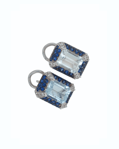 Boucles d'oreilles Boucles d'oreilles en or blanc avec aigue-marine, saphirs et diamants 58 Facettes ACQ420