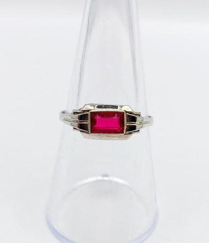 Bague 56 Bague Art déco en or blanc 18k et verre rouge 58 Facettes A07133