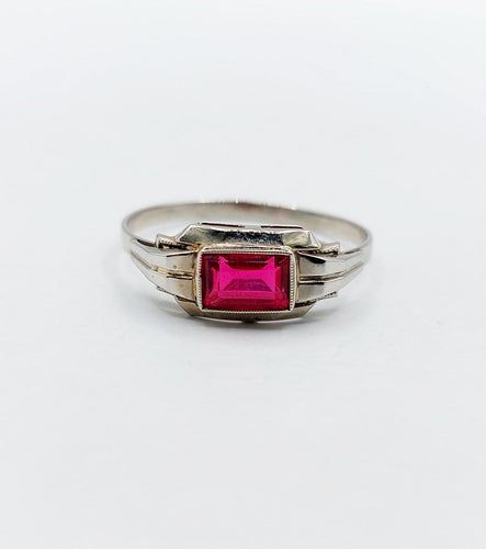 Bague 56 Bague Art déco en or blanc 18k et verre rouge 58 Facettes A07133