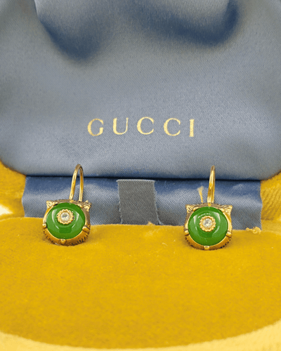 Boucles d'oreilles Gucci Le Marché des Merveilles - Boucles d'oreilles en or jaune, jade et diamants 58 Facettes GUC01