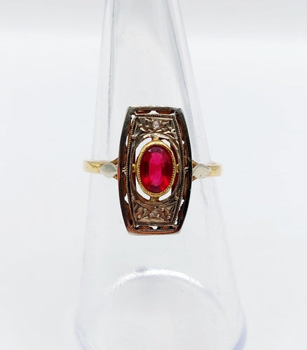 Bague 53.5 Bague Art déco en or 18k, verre rouge et diamants 58 Facettes A07134