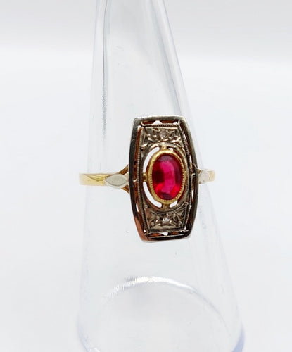 Bague 53.5 Bague Art déco en or 18k, verre rouge et diamants 58 Facettes A07134