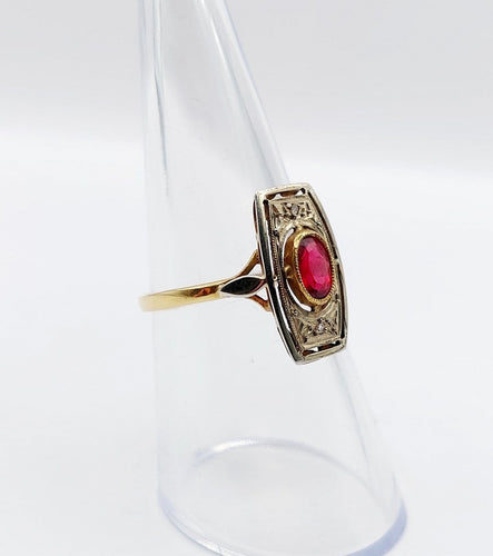 Bague 53.5 Bague Art déco en or 18k, verre rouge et diamants 58 Facettes A07134