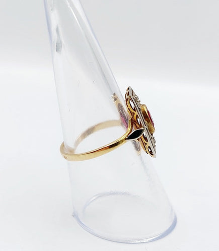 Bague 53.5 Bague Art déco en or 18k, verre rouge et diamants 58 Facettes A07134