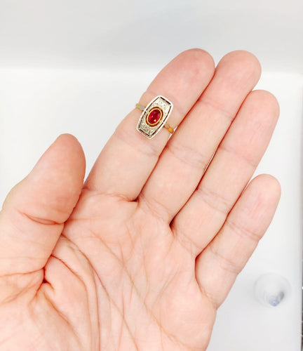 Bague 53.5 Bague Art déco en or 18k, verre rouge et diamants 58 Facettes A07134
