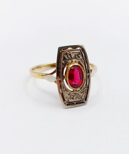 Bague 53.5 Bague Art déco en or 18k, verre rouge et diamants 58 Facettes A07134