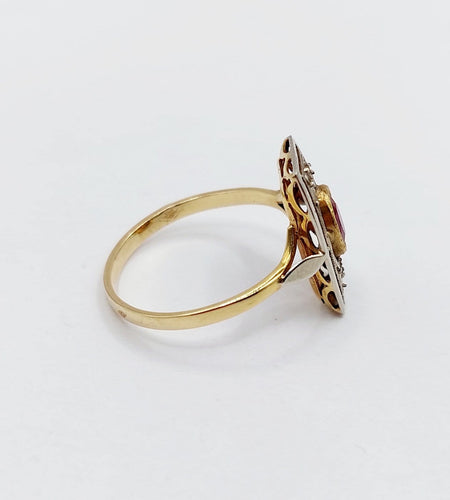 Bague 53.5 Bague Art déco en or 18k, verre rouge et diamants 58 Facettes A07134