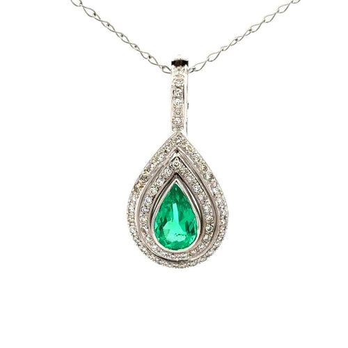 Pendentif Rain of Light - Pendentif en or blanc, émeraude et diamants 58 Facettes 50468