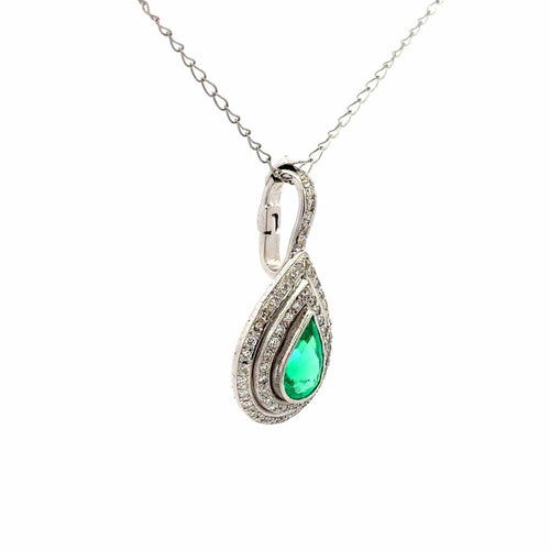 Pendentif Rain of Light - Pendentif en or blanc, émeraude et diamants 58 Facettes 50468