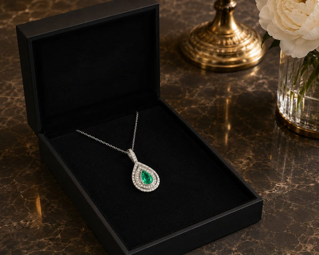 Pendentif Rain of Light - Pendentif en or blanc, émeraude et diamants 58 Facettes 50468