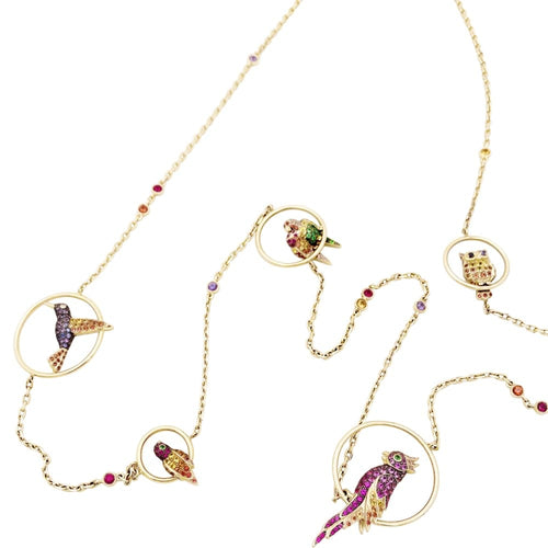 Collier Boucheron Nuri - Sautoir en or rose, saphirs, tsavorites et diamants 58 Facettes 35702