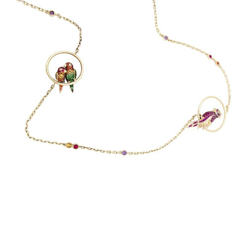 Collier Boucheron Nuri - Sautoir en or rose, saphirs, tsavorites et diamants 58 Facettes 35702
