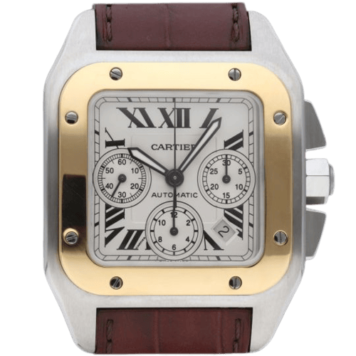 Montre Cartier Santos 100 XL - Montre chronographe en or jaune 18K et acier 58 Facettes MT46737