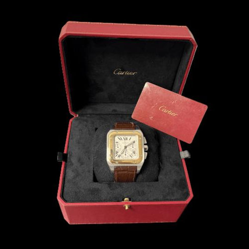 Montre Cartier Santos 100 XL - Montre chronographe en or jaune 18K et acier 58 Facettes MT46737