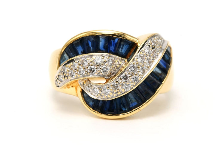 Bague 54 Bague contemporaine en or jaune 18 carats, saphirs et diamants 58 Facettes 23820