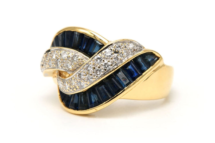 Bague 54 Bague contemporaine en or jaune 18 carats, saphirs et diamants 58 Facettes 23820