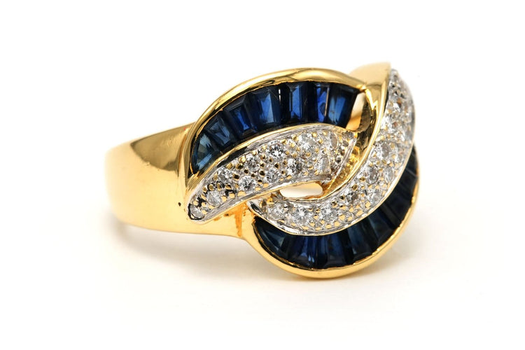 Bague 54 Bague contemporaine en or jaune 18 carats, saphirs et diamants 58 Facettes 23820