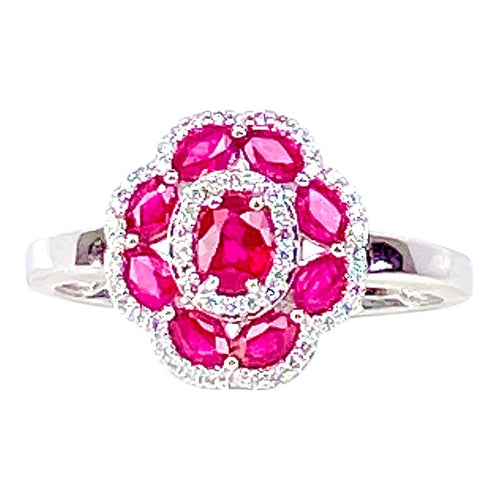 Bague 52 Bague en or blanc 18 carats, rubis et diamants 58 Facettes AB733