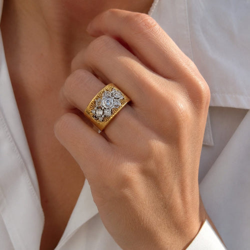 Bague 54 Mario Buccellati - Bague vintage en or jaune, or blanc et diamants 58 Facettes