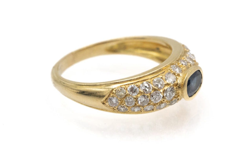 Bague 58 Bague vintage française en or jaune, saphir et diamants 58 Facettes 12078