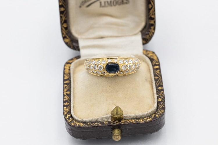 Bague 58 Bague vintage française en or jaune, saphir et diamants 58 Facettes 12078