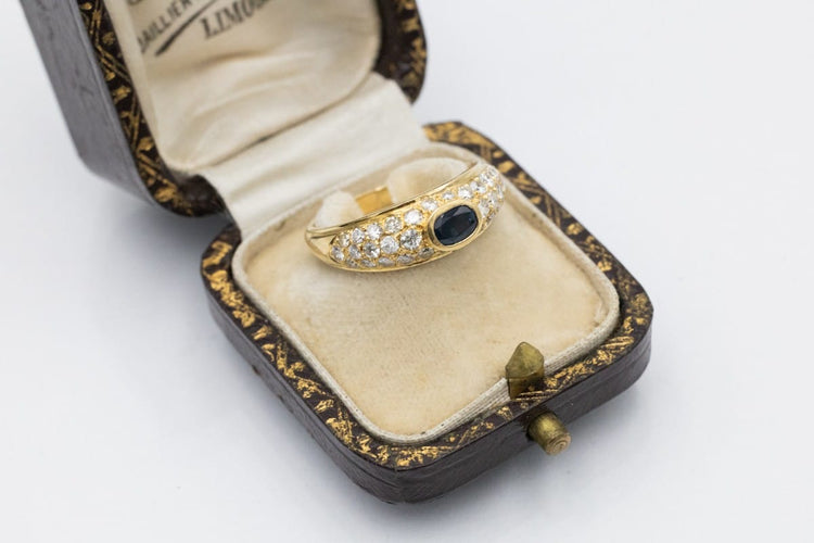 Bague 58 Bague vintage française en or jaune, saphir et diamants 58 Facettes 12078