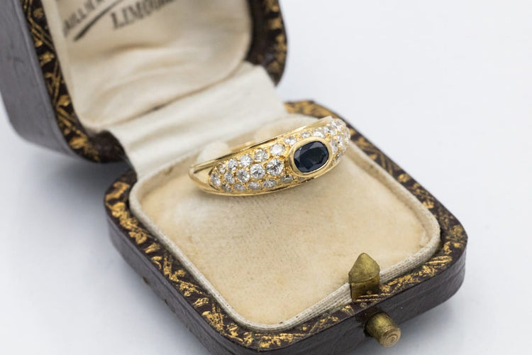 Bague 58 Bague vintage française en or jaune, saphir et diamants 58 Facettes 12078