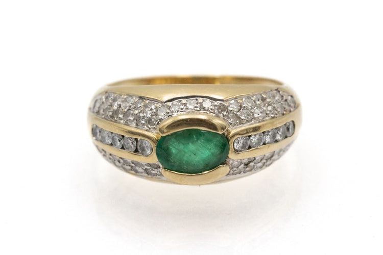 Bague 53 Bague vintage en or jaune avec émeraude et diamants 58 Facettes 12077