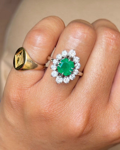 Bague 56 Pompadour - Bague en or blanc, émeraude et diamants 58 Facettes pompa s