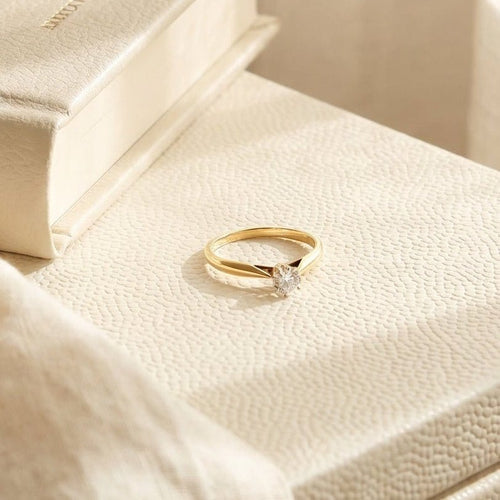 Bague 57 Bague solitaire vintage en or jaune et diamant 0,30 ct 58 Facettes