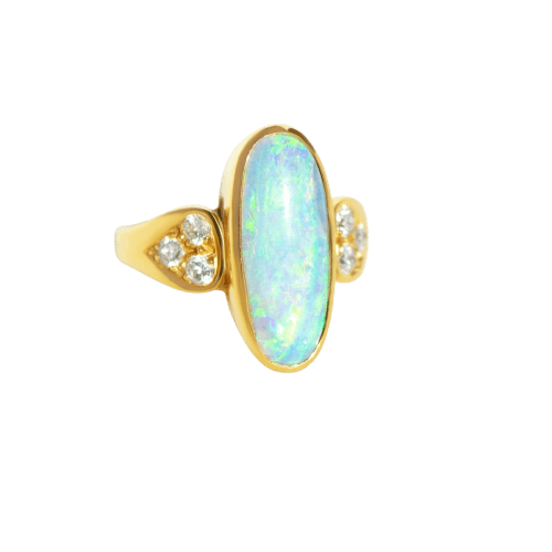 Bague 52 Bague en or jaune 18 carats, opale boulder et diamants 58 Facettes HJ250253