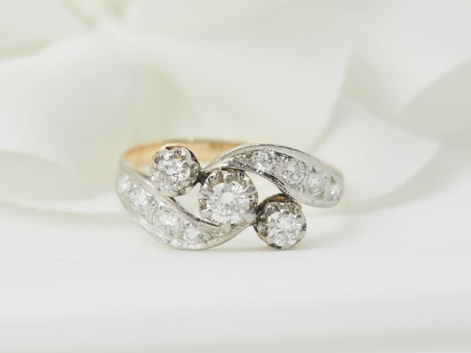 Bague 54 Bague ancienne Art nouveau en or bicolore 18 ct et diamants 58 Facettes 33322