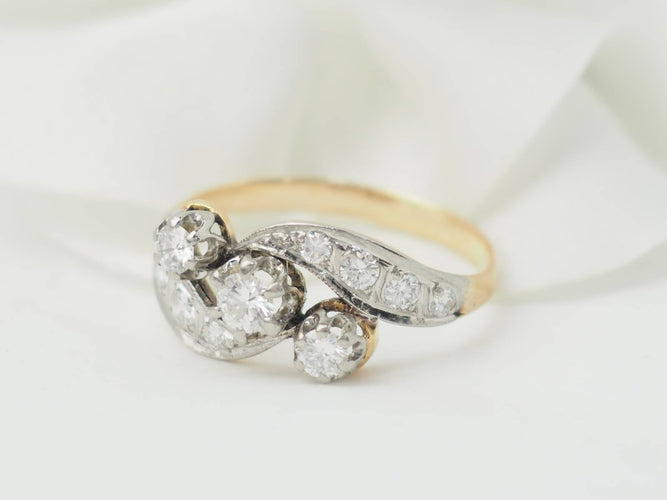 Bague 54 Bague ancienne Art nouveau en or bicolore 18 ct et diamants 58 Facettes 33322