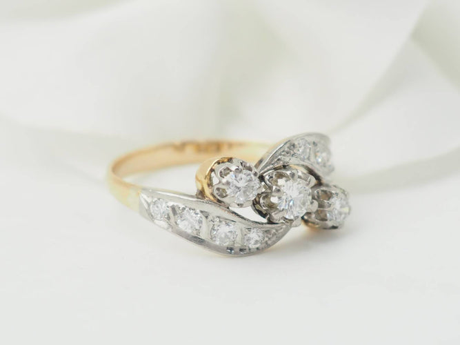 Bague 54 Bague ancienne Art nouveau en or bicolore 18 ct et diamants 58 Facettes 33322