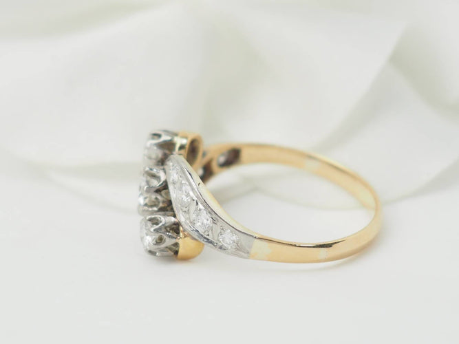Bague 54 Bague ancienne Art nouveau en or bicolore 18 ct et diamants 58 Facettes 33322