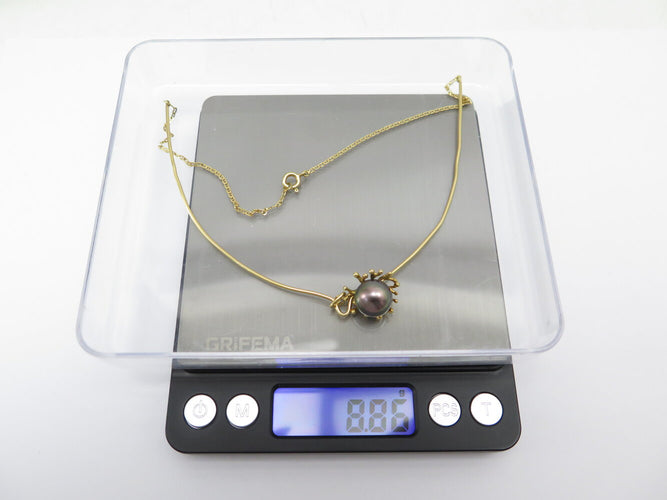 Collier Collier pendentif motif corail en or jaune 18K et perle grise 58 Facettes 273059