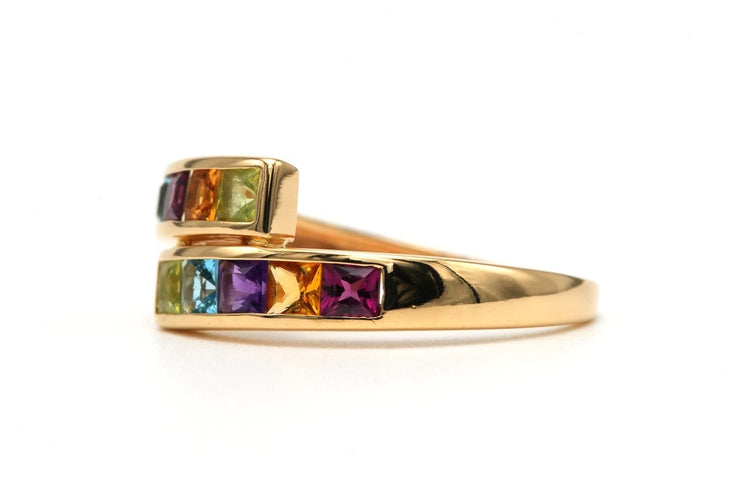 Bague 54 Bague contemporaine en or jaune 18 carats, grenats, citrines, améthystes, péridots et topazes 58 Facettes B881