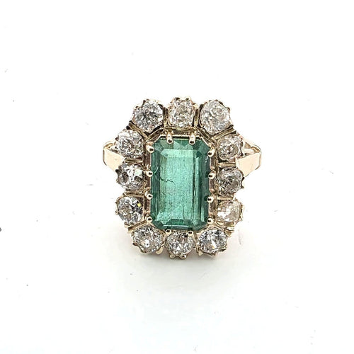 Bague 53 Bague en or jaune avec diamants et émeraude centrale 58 Facettes 377/26 C
