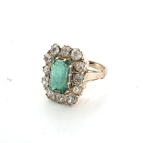 Bague 53 Bague en or jaune avec diamants et émeraude centrale 58 Facettes 377/26 C