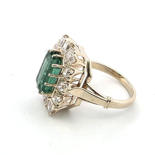 Bague 53 Bague en or jaune avec diamants et émeraude centrale 58 Facettes 377/26 C