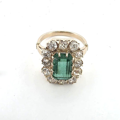 Bague 53 Bague en or jaune avec diamants et émeraude centrale 58 Facettes 377/26 C