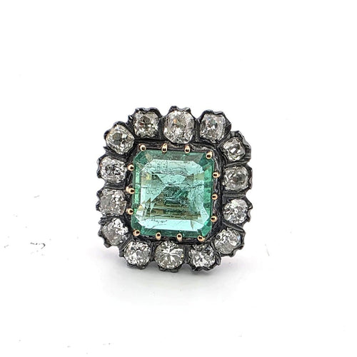 Bague 55 Bague en or jaune avec diamants et émeraude 58 Facettes 377/26 B