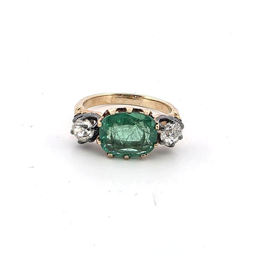Bague 51 Bague en or jaune 18 ct avec diamants et émeraude 58 Facettes 377/26 G