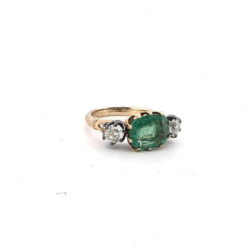 Bague 51 Bague en or jaune 18 ct avec diamants et émeraude 58 Facettes 377/26 G